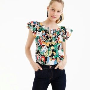J. Crew Multicolor Ruffle Blouse